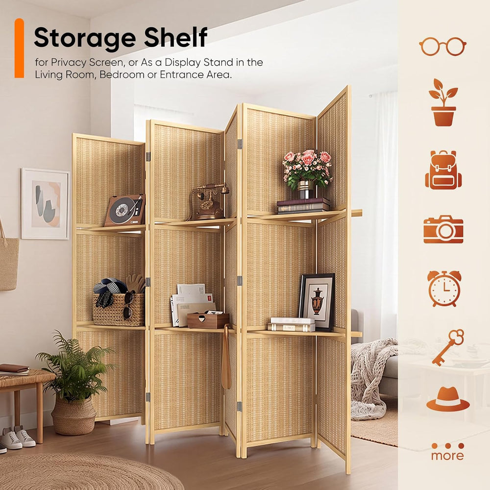 JOSTYLE Bamboo Room Divider with Shelves, 6-Panel Privacy Screen