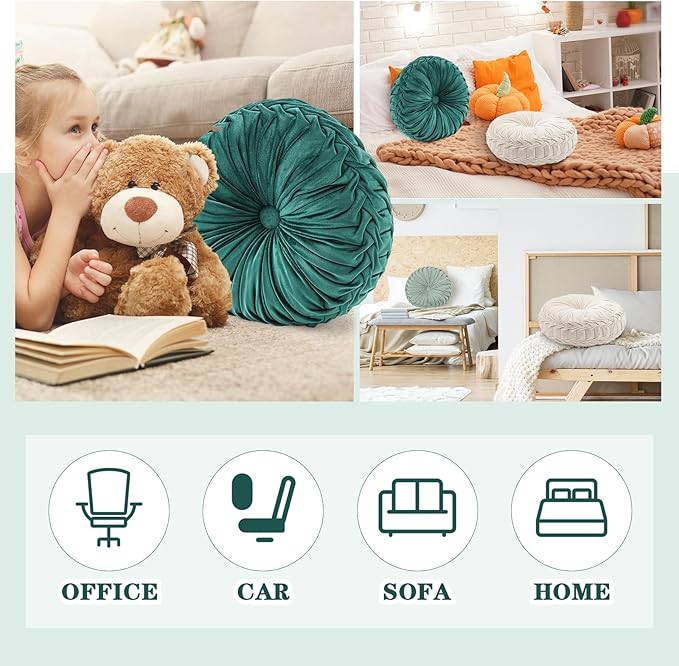 3 Pcs Round Throw Pillows Decorative Velvet Pleated Throw Pillows 15'' Diameter - Image 7