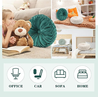 3 Pcs Round Throw Pillows Decorative Velvet Pleated Throw Pillows 15'' Diameter - Image 7