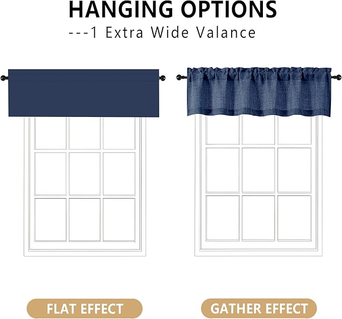 OVZME Navy Blue Valance for Windows, Light Filtering Faux Linen Textured Small - Image 3