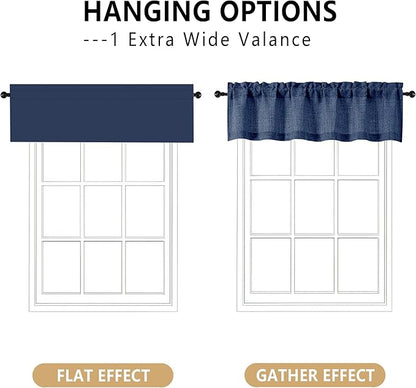 OVZME Navy Blue Valance for Windows, Light Filtering Faux Linen Textured Small - Image 3