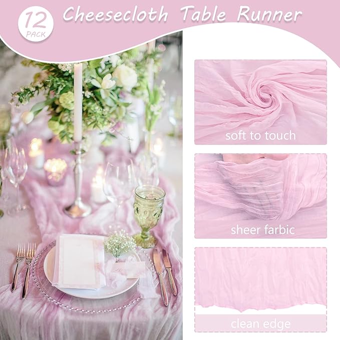 12 Pack 13Ft Cheesecloth Table Runner 35x157 Inch Boho Gauze Table Runner - Image 4