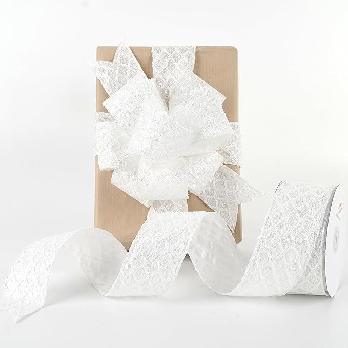 HUIHUANG White Glitter Wired Ribbon - Image 8