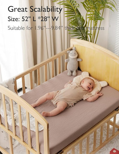 Momcozy Muslin Standard Fitted Crib Sheets, 2 Pack Soft Breathable Natural - Image 2