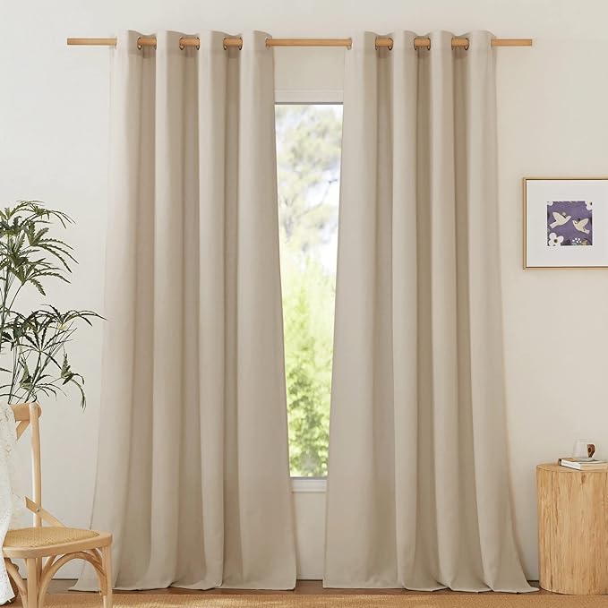 NICETOWN Linen Flax Semi Sheer Curtains 92" Length, Grommet Window Treatments by NICETOWN