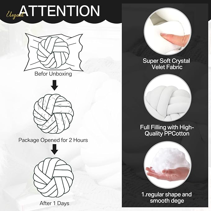 Fumete 2 Pcs 14 Inches Knot Pillow Round Throw Soft Plush Knot Ball Pillow - Image 3
