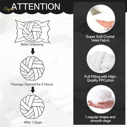Fumete 2 Pcs 14 Inches Knot Pillow Round Throw Soft Plush Knot Ball Pillow - Image 3