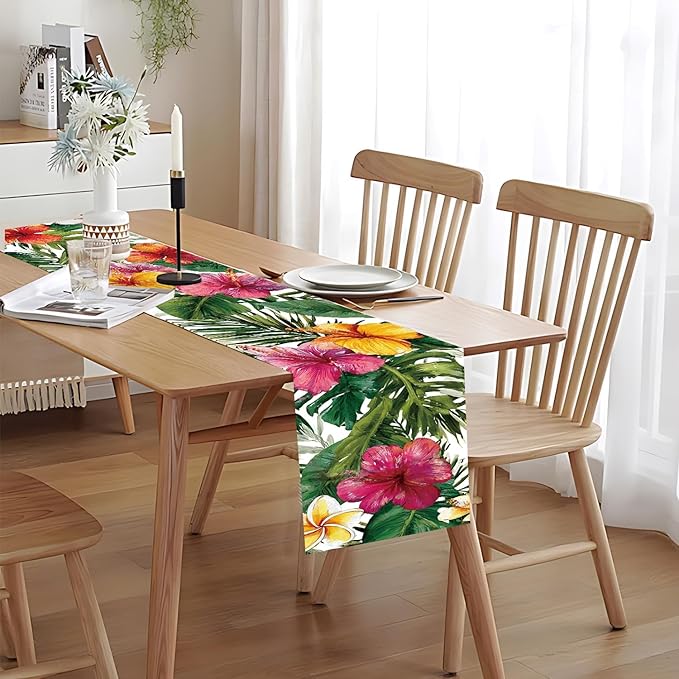 Exotic Beauty Table Runner – 13x72 Inch Tropical Hibiscus Floral Table Decor - Image 5