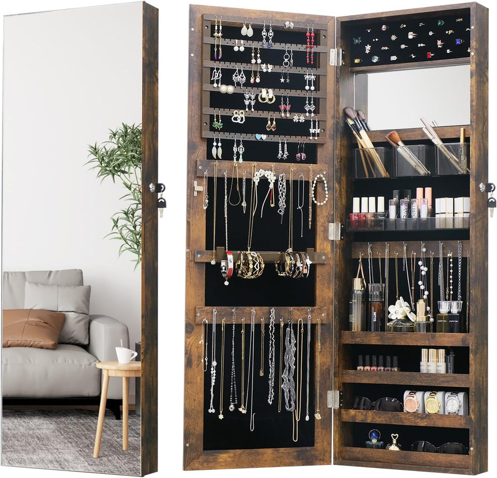 Full Length Mirror Jewelry Armoire Jewelry Cabinet - 2-in-1 Organizer for Mak...