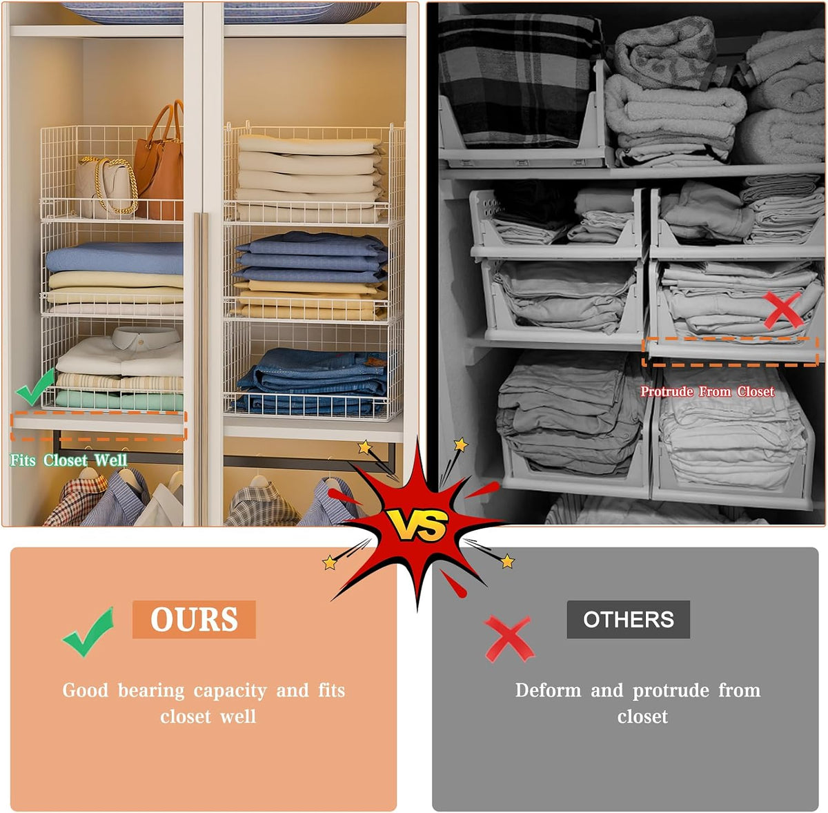 yociyoga 6-tier stackable closet organizers and storage shelves showing dimensions