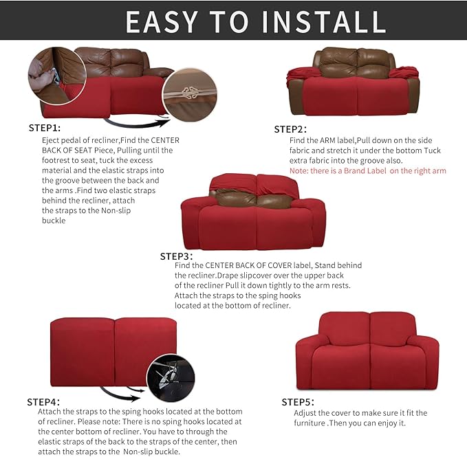 Easy-Going 6 Pieces Recliner Loveseat Stretch Sofa Slipcover Sofa Cover - Image 4