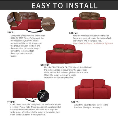 Easy-Going 6 Pieces Recliner Loveseat Stretch Sofa Slipcover Sofa Cover - Image 4