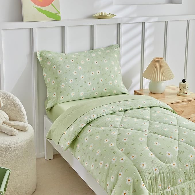 DuShow Green Floral Toddler Bedding Set, 4 Pieces Toddler Crib Bed Sheet Set - Image 6