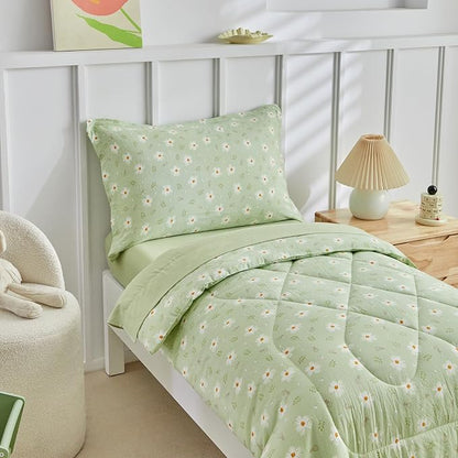 DuShow Green Floral Toddler Bedding Set, 4 Pieces Toddler Crib Bed Sheet Set - Image 6