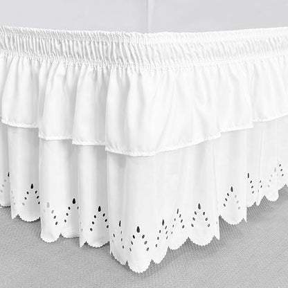 Full Bed Skirt, Double-Layered Ruffled Eyelet Bed Skirt, Wrap-Around Elastic - Image 3
