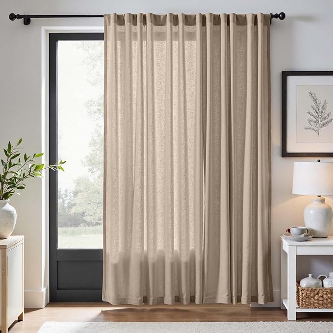 jinchan Taupe Linen Blend Curtain 84 inch Length 1 Panel by JINCHAN