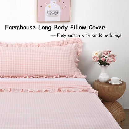 Blush White Plaid Body Pillow Cover - Image 3