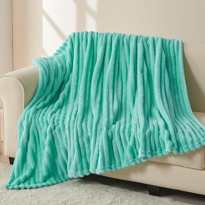 NEWCOSPLAY Super Soft Throw Blanket Aqua Premium Silky Flannel Fleece 3D Ribbed - Image 4