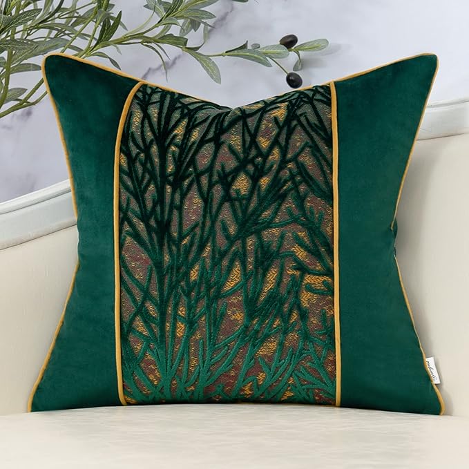 Yangest Green Twigs Throw Pillow Cover Velvet Branches Velvet Cushion Case by Yangest