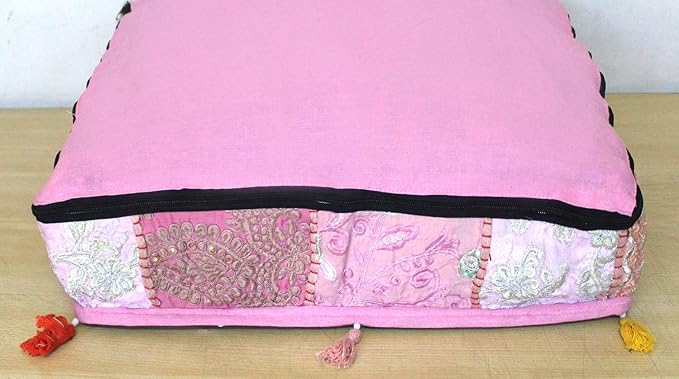 CRAFT KALA Indian Square Patchwork Traditional Pouf Cover Indian Living Room - Image 9