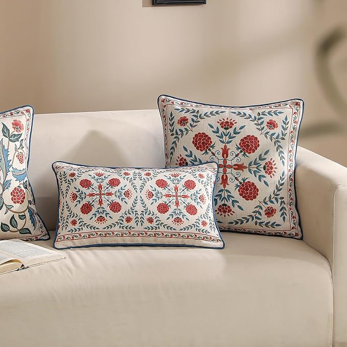 patdrea Designer Throw Pillow Covers, Lumbar Brilliant Vintage Red Tropical - Image 5
