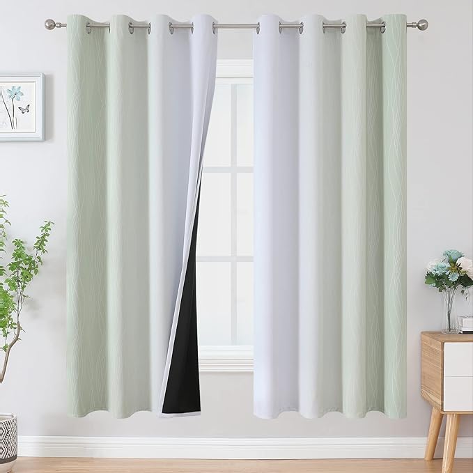 Estelar Textiler Sage Green and Greyish White Blackout Curtains 72 Inch Length by ESTELARTEXTILER