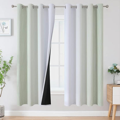 Estelar Textiler Sage Green and Greyish White Blackout Curtains 72 Inch Length by ESTELARTEXTILER