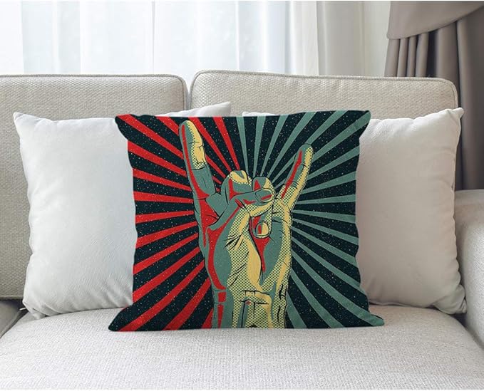 Moslion Music Pillows Decorative Throw Pillow Cover Rock N Roll Gesture Love - Image 7