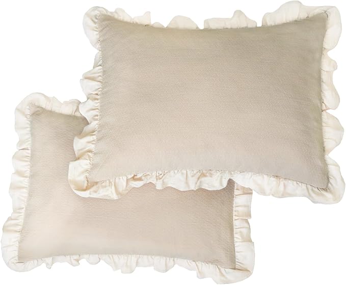 Pillow Shams Set of 2 Pure Cotton Champray Ruffled Edge, Thick and Solid Washed - Image 6