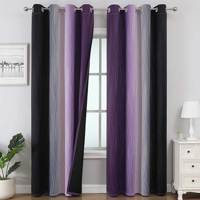 Estelar Textiler Black and Purple Ombre Blackout Curtains by ESTELARTEXTILER