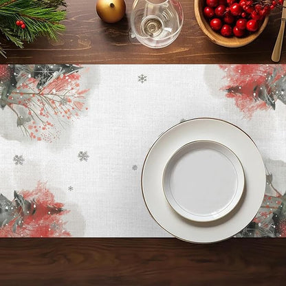 Snow Table Runner, Merry Christmas Linen Table Runner, Snowman Dining Table - Image 7