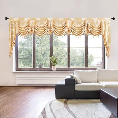 ELKCA Golden Floral Jacquard Swag Waterfall Valance by ELKCA
