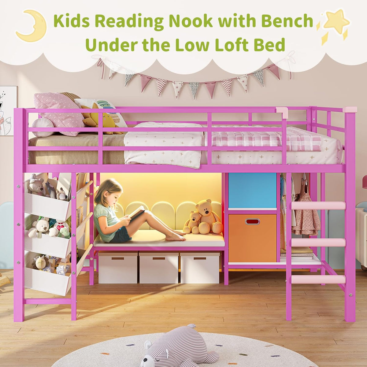 dictac low loft bed twin size with storage, close-up detail