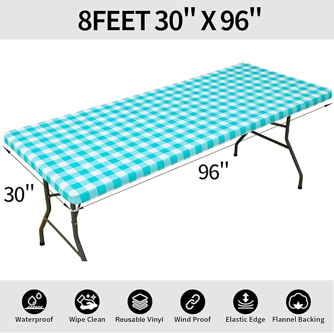 Smiry Rectangle Picnic Table Cloth, Elastic Waterproof Fitted Vinyl Tablecloths - Image 8