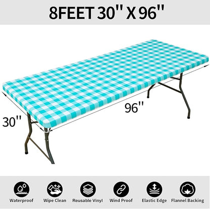 Smiry Rectangle Picnic Table Cloth, Elastic Waterproof Fitted Vinyl Tablecloths - Image 8