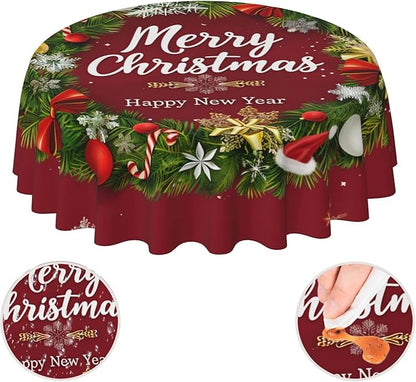 Merry Christmas Wreath Round Tablecloth 60 Inch, Christmas Decorations Round - Image 4