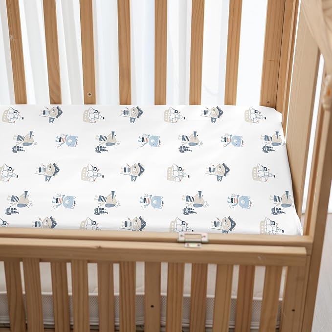 Nap Mat Sheet 47"x24", 3 Pack Blue Ocean Sailor Baby Crib Sheets Fitted Elastic - Image 8