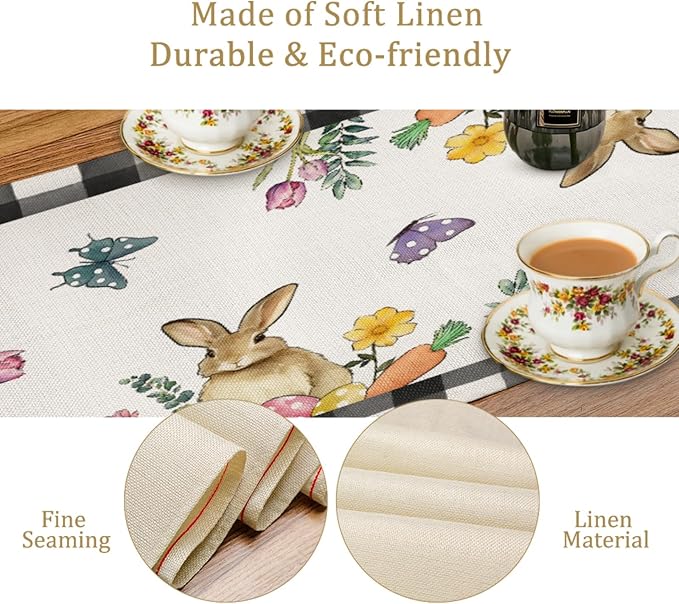 Easter Bunnies Table Runner, Easter Eggs Linen Farmhouse Table Runners - Image 3