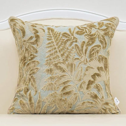 Alerfa 18 x 18 Inch Beige Square Maple Leaf Pillow Embroidery Cut Velvet by Alerfa