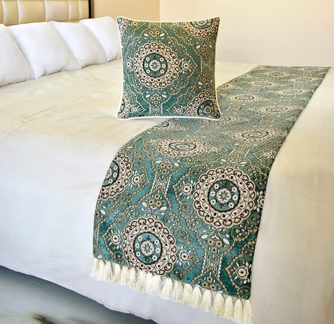 The HomeCentric King/Queen/Twin Teal Decorative Queen 74"x18" Bed Runner by TheHomeCentric