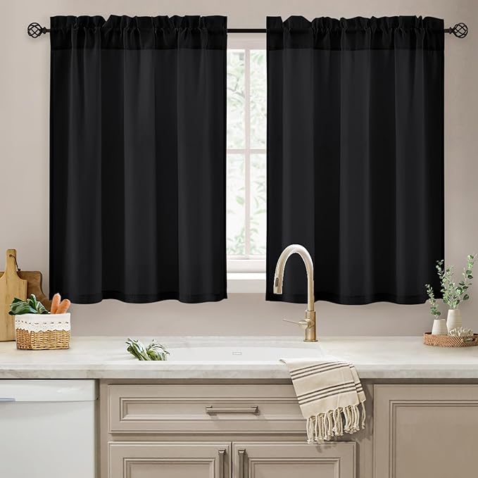 HOMEIDEAS Halloween Non-See-Through Black Privacy Sheer Kitchen Curtains 36 by HOMEIDEAS
