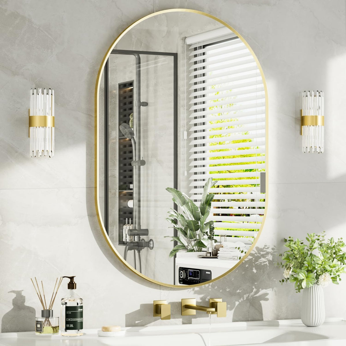 16"x24" brushed gold oval bathroom mirror for over, main product view