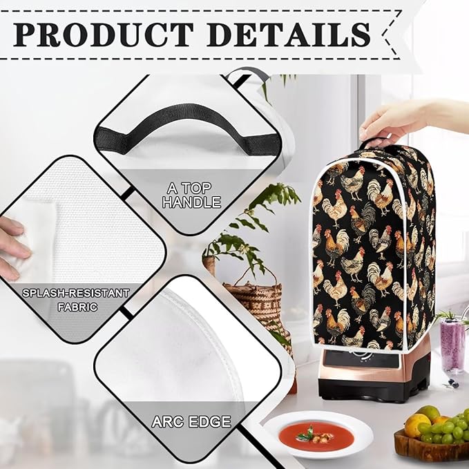 Chicken Rooster Print Blender Dust Cover, Stand Mixer or Coffee Maker Appliance - Image 4