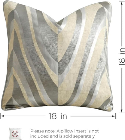 THE-TINOART Grey and Beige Jacquard V Striped Throw Pillow Cover 18x18 Inch - Image 4