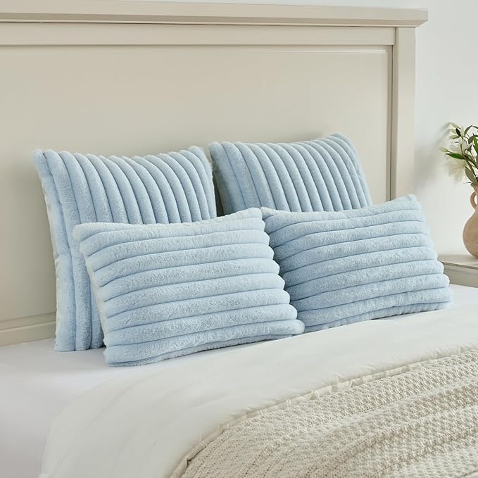 FUTEI Light Blue Throw Pillow Covers Set of 2, 12x20 Inch Striped Texture - Image 5
