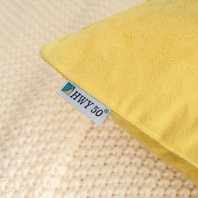 HWY 50 Yellow Velvet Rectangular Throw Pillow Covers 12x20 Inch - Image 3
