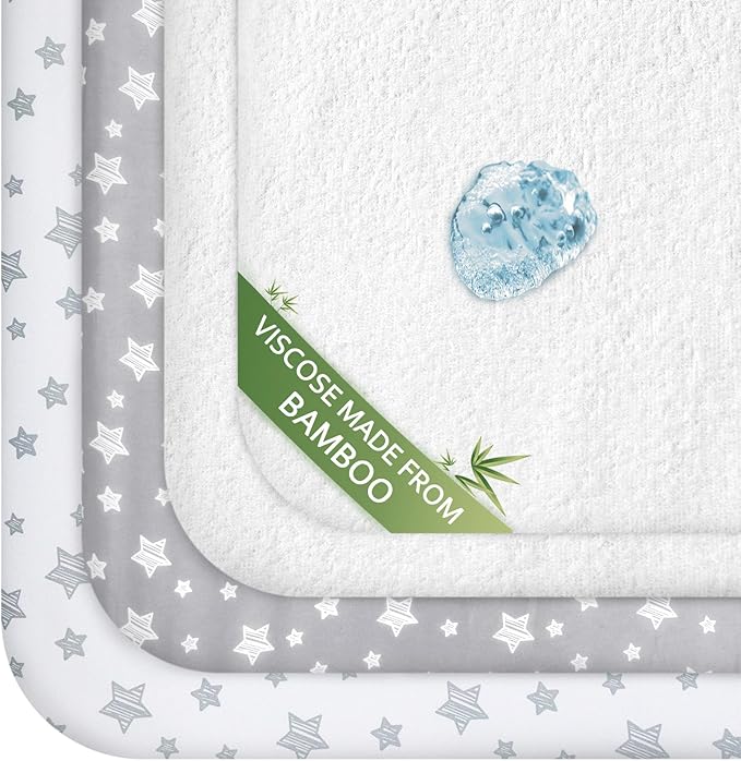 Pack and Play Sheets & Waterproof Terry Pack N Play Mattress Protector Pad by Moonsea