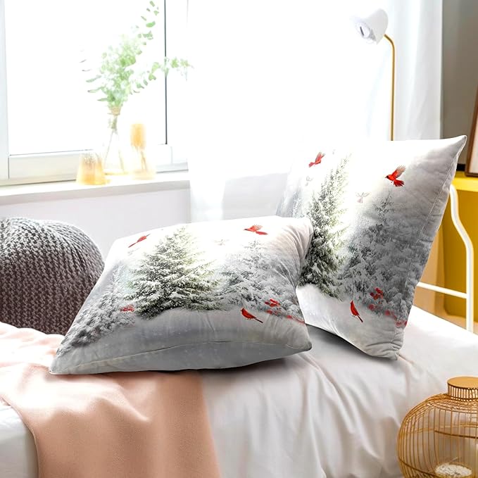 Winter Snowy Pine Tree Throw Pillow Covers 16x16 inch Set of 2 Xmas Red - Image 6