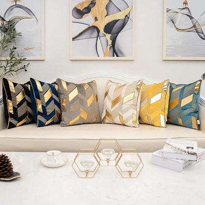 Alerfa 12 x 20 Inches Black Geometric Gold Leather Striped Cushion Cases - Image 7