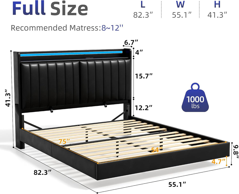 Jocoevol Full Size Floating Bed Frame with Ergonomic Hidden Storage Headboard...